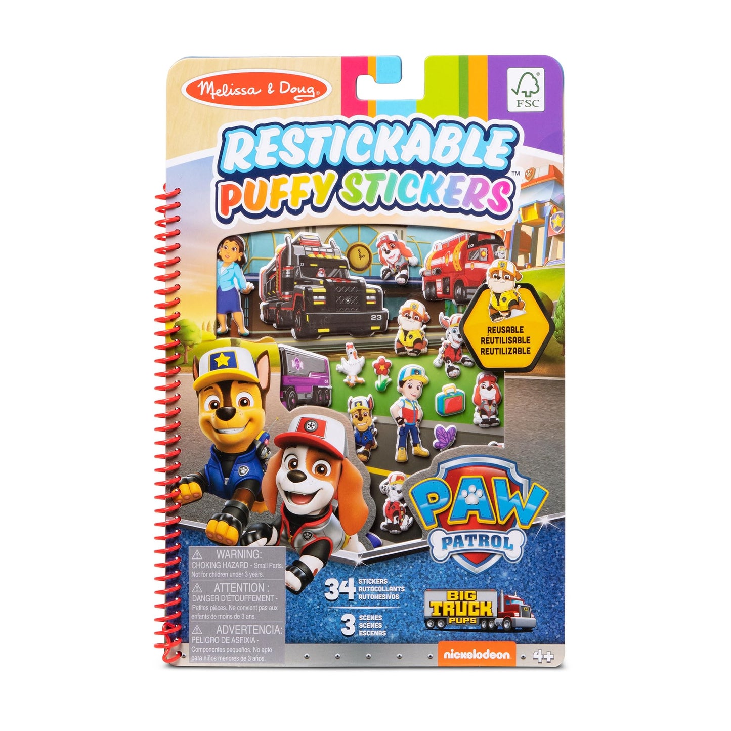 Melissa & Doug Paw Patrol Restickable Puffy Stickers - Big Pup Trucks | Sticker Book | Travel Activity Book | Reusable Paw Patrol Stickers| 3+ | Gift For Boy Or Girl