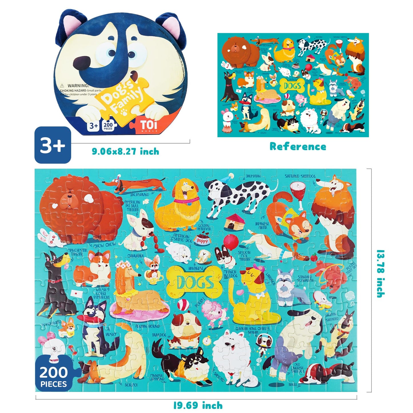 Toi Dog'S Family Puzzle For Kids Ages 3-5, 200 Pieces Dogs Jigsaw Puzzles For Toddlers With Dog-Shaped Gift Box, Preschool Learn