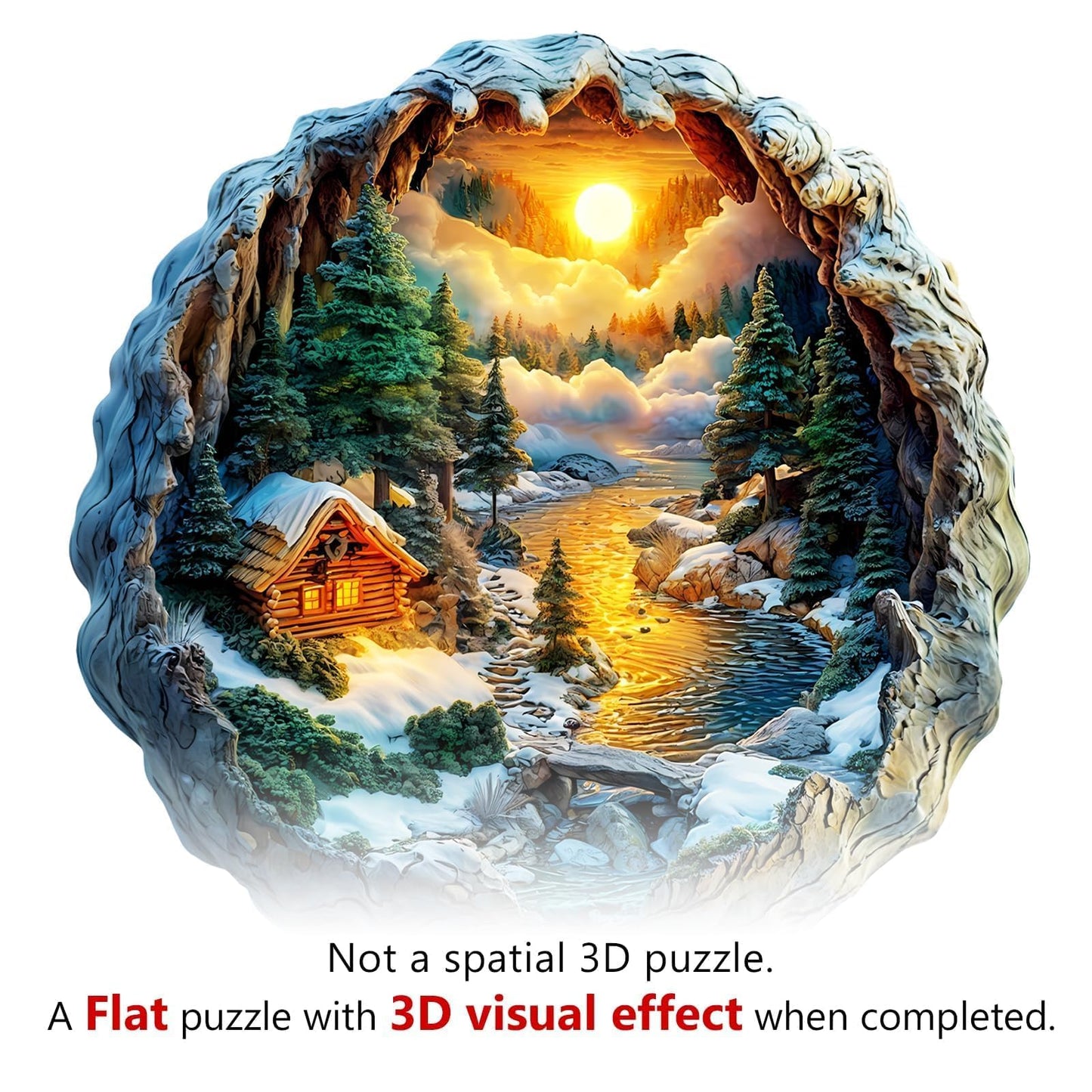 Wooden Puzzles for mature-themeds  Flat Puzzle with 3D Visual Effect  Winter Scene Wooden Jigsaw Puzzles for mature-themeds  Forest River Sunset Wood Puzzles mature-themed  Wall Art Canvas Puzzle (L -13.3 * 13 in -275 pcs)