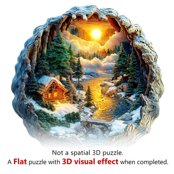 Wooden Puzzles for mature-themeds  Flat Puzzle with 3D Visual Effect  Winter Scene Wooden Jigsaw Puzzles for mature-themeds  Forest River Sunset Wood Puzzles mature-themed  Wall Art Canvas Puzzle (L -13.3 * 13 in -275 pcs)