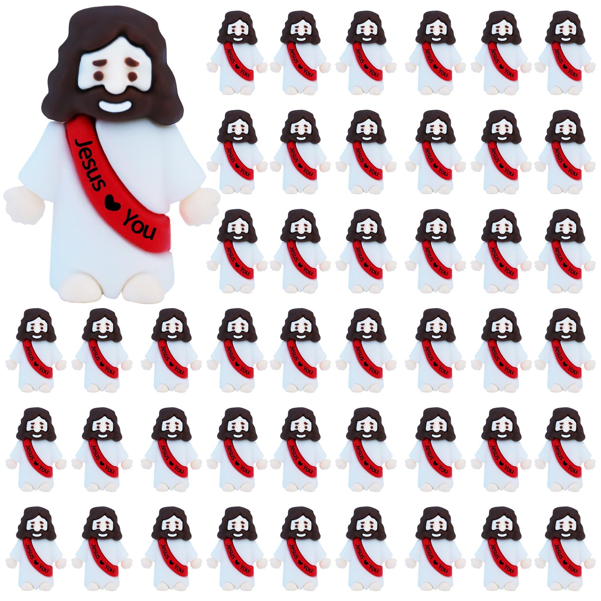 ILHSTY 50 Pcs Little Jesus Figures - Mini Rubber Jesus Toys Jesus Love You for Easter Egg Fillers Egg Hunts Religious Party Favo