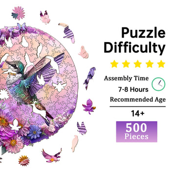 Jigfoxy Wooden Puzzles for mature-themeds  Hummingbird Wood Puzzles mature-themed  Unique Animal Shape Wooden Jigsaw Puzzles  Birthday Gifts for Puzzles Lovers Family Friend (XL-17.3 * 16.6in-500 pcs)