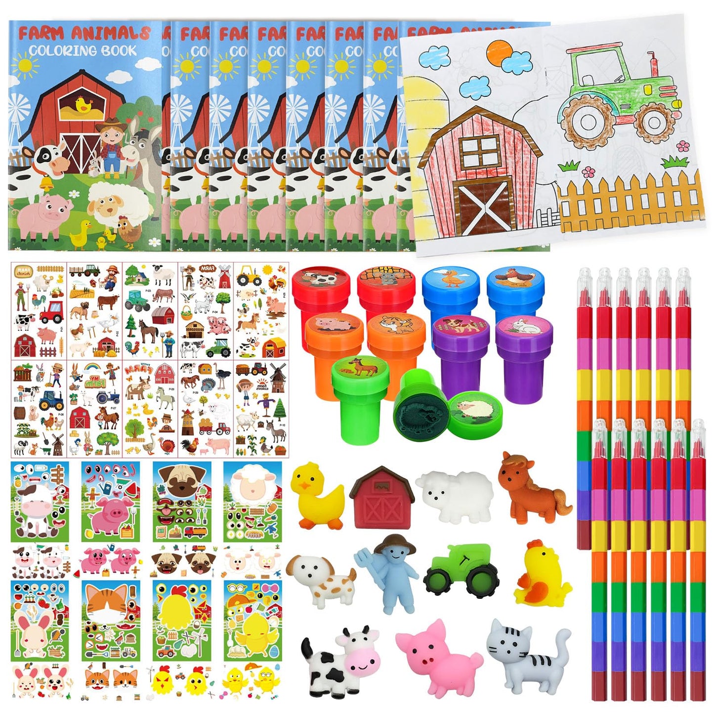144 Pcs Farm Animal Coloring Book Party Favors Set, Barnyard Tractor Birthday Party Pinatas Goodie Bag Fillers,Farmhouse Cow Par