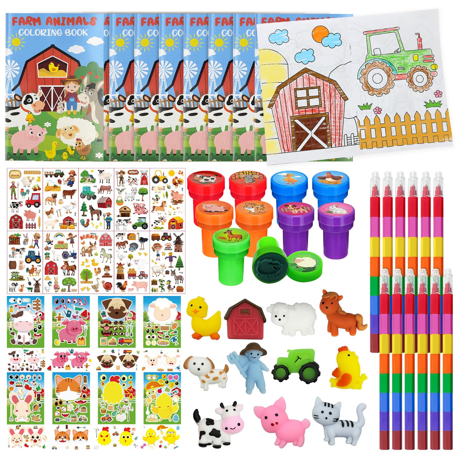 144 Pcs Farm Animal Coloring Book Party Favors Set, Barnyard Tractor Birthday Party Pinatas Goodie Bag Fillers,Farmhouse Cow Par
