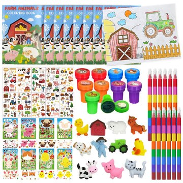 144 Pcs Farm Animal Coloring Book Party Favors Set, Barnyard Tractor Birthday Party Pinatas Goodie Bag Fillers,Farmhouse Cow Par