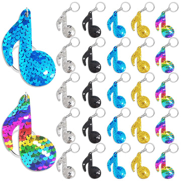 CiciBear 25 Pack Musical Note Sequin Keychains for Kids and Adults Birthday Gift, Baby Shower, Note Party Favor, 5 Colors