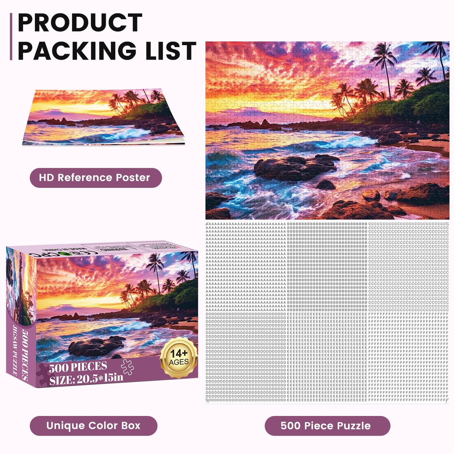 500 Piece Beach Puzzle For Adults-Sunset Puzzle | Recycled Cardboar Jigsaw Puzzles 500 Pieces | Challenging Family Activity Grea