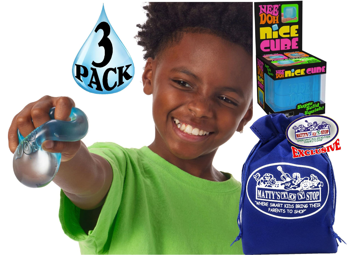 Nice Cube Translucent NeeDoh...Groovy Glob! Squishy, Squeezy, Popping, Stretchy Stress Fidget Cubes Blue Crew Gift Set Party Bun