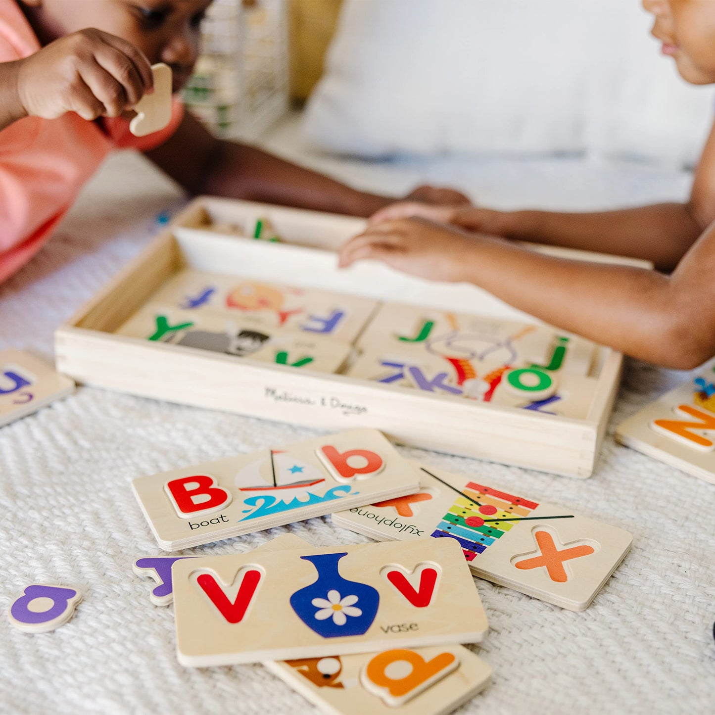 Melissa & Doug Abc Picture Boards - Educational Toy With 13 Double-Sided Wooden Boards And 52 Letters , White