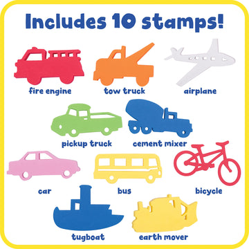 READY 2 LEARN Giant Stampers - Transportation Vehicles - Set 1 - Set of 10 - Easy to Hold Foam Stamps for Kids - Arts and Crafts