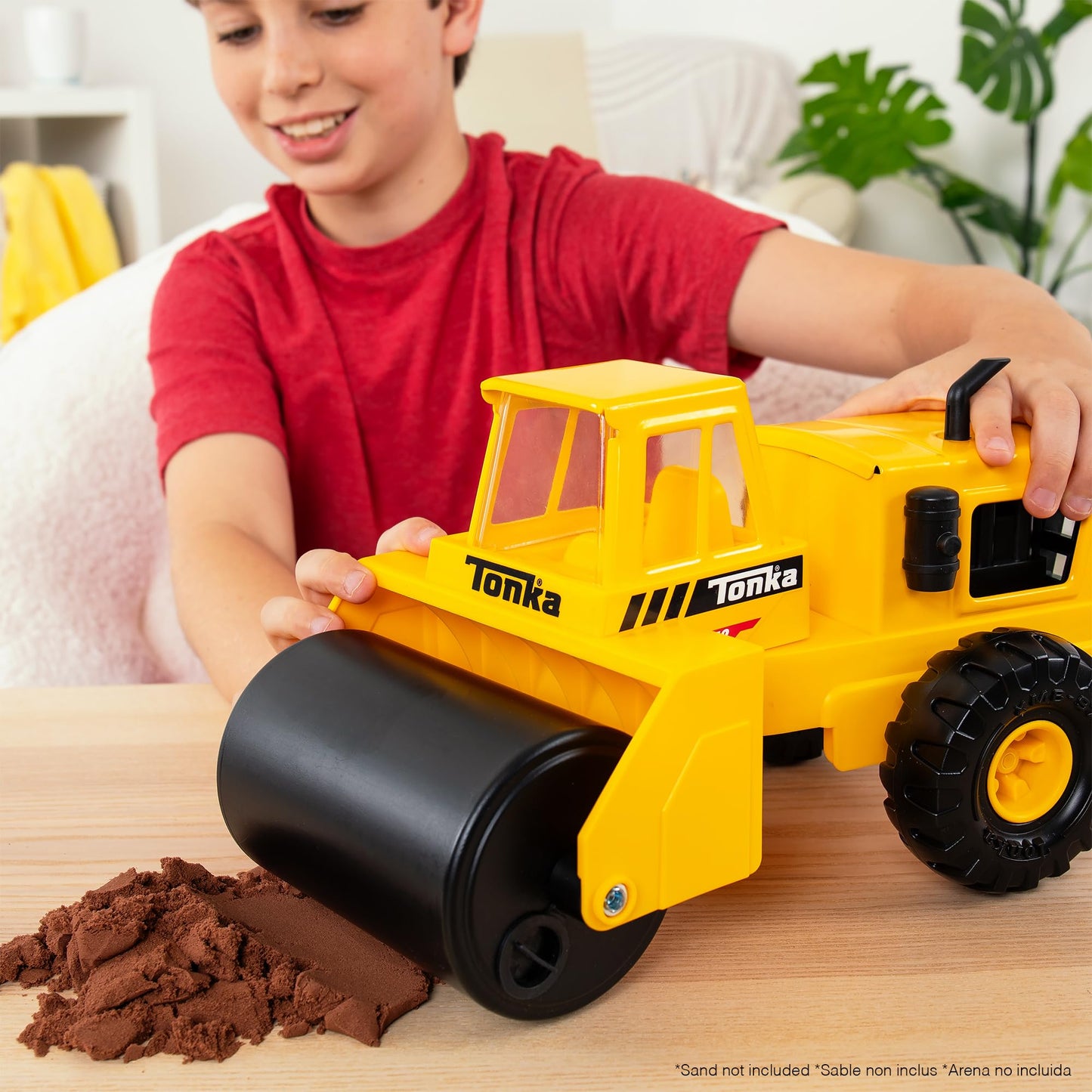 Basic Fun Tonka Steel Road Roller, Made of Real and Durable Steel, Yellow Demolition Toy with Realistic Operation, for Boys and