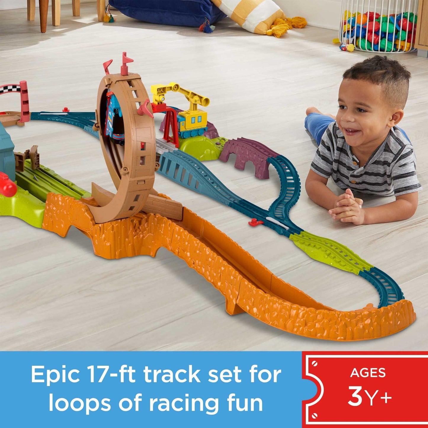 Thomas & Friends Motorized Toy Train Set with Carly the Crane - Loop & Launch Maintenance Yard for Kids Ages 3+ - Multicolor