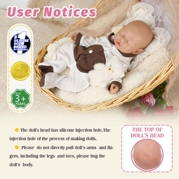 Vollence 14 Inch Sleeping Full Silicone Doll Toddler Girl Eye Closed Anatomically Correct Toys For Kids Toddlers Child Children