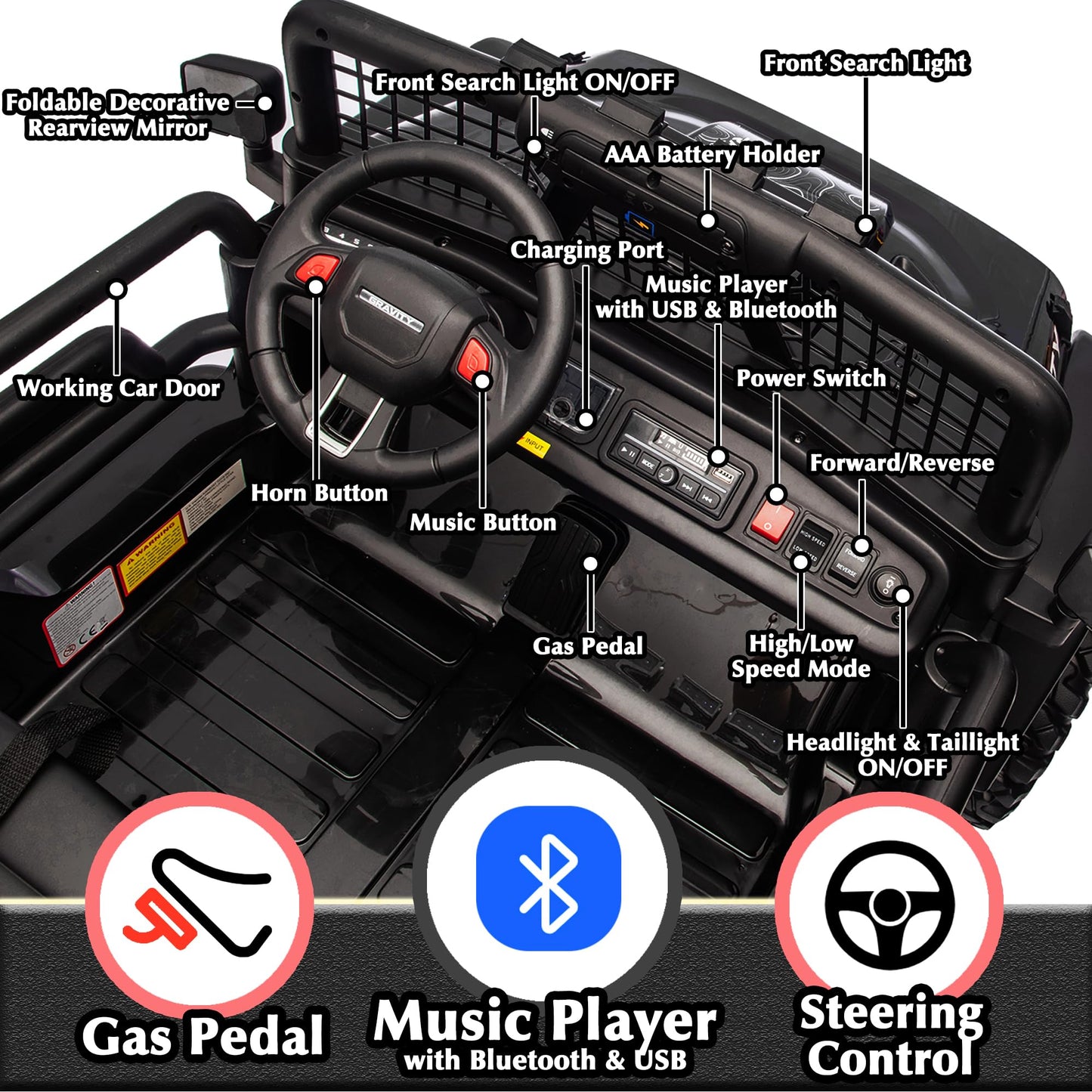 sopbost enhanced 24V Ride On Car with Remote Control  4x200W  2 Seater Ride On Toy for Kids  4WD Kids Electric Vehicles  Ride On Truck XL with EVA Tires Wheels  Bluetooth (Black)