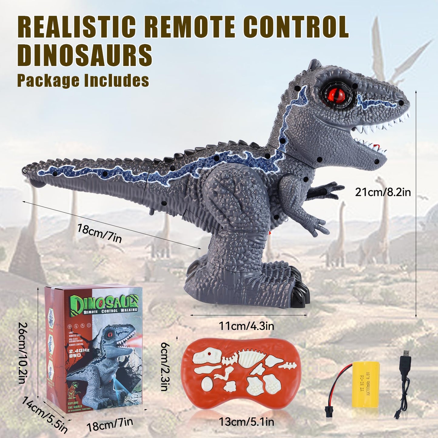 Roterdon Remote Control Dinosaur Toy With Spray, Jurassic Dinosaur Toys For Kids 3-5 With Lights & Sounds, Dino Robot Great Gift