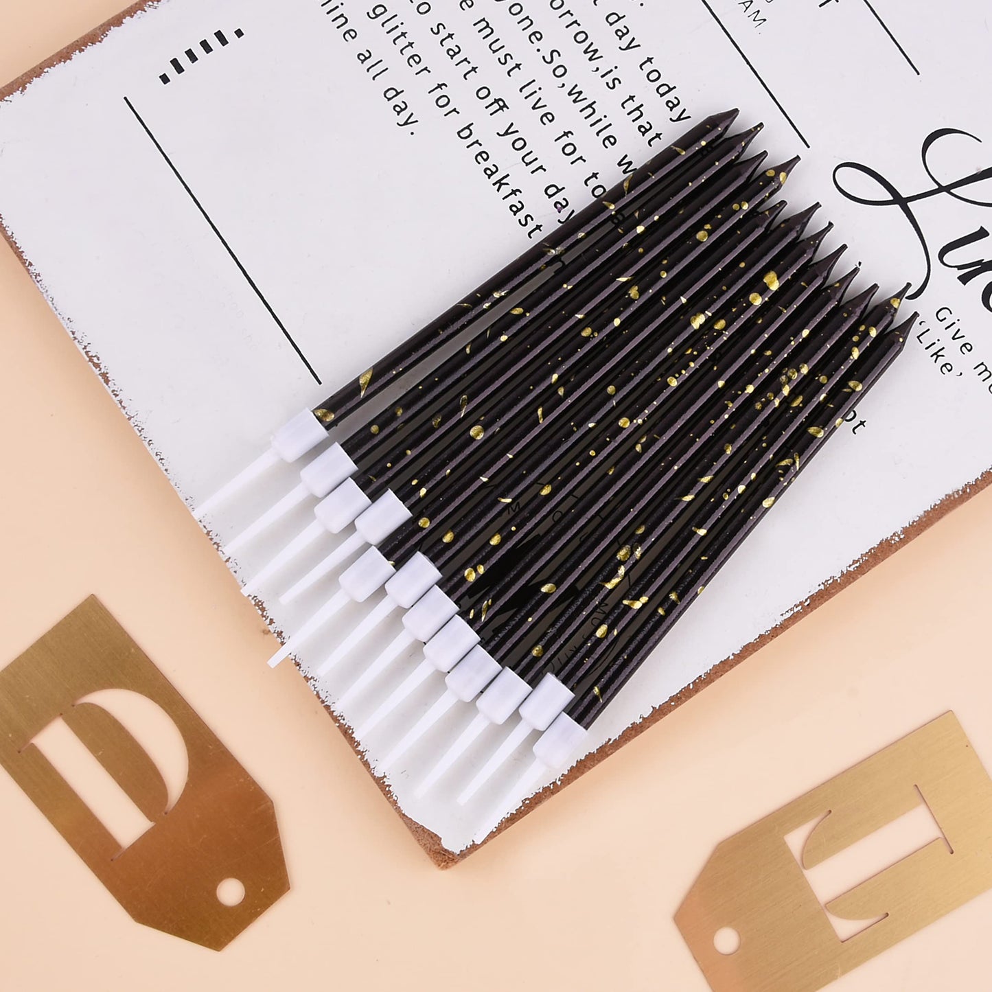 PHD CAKE 24-Count Black Gold Long Thin Birthday Candles, Cake Candles, Birthday Parties, Wedding Decorations, Party Candles, Uns