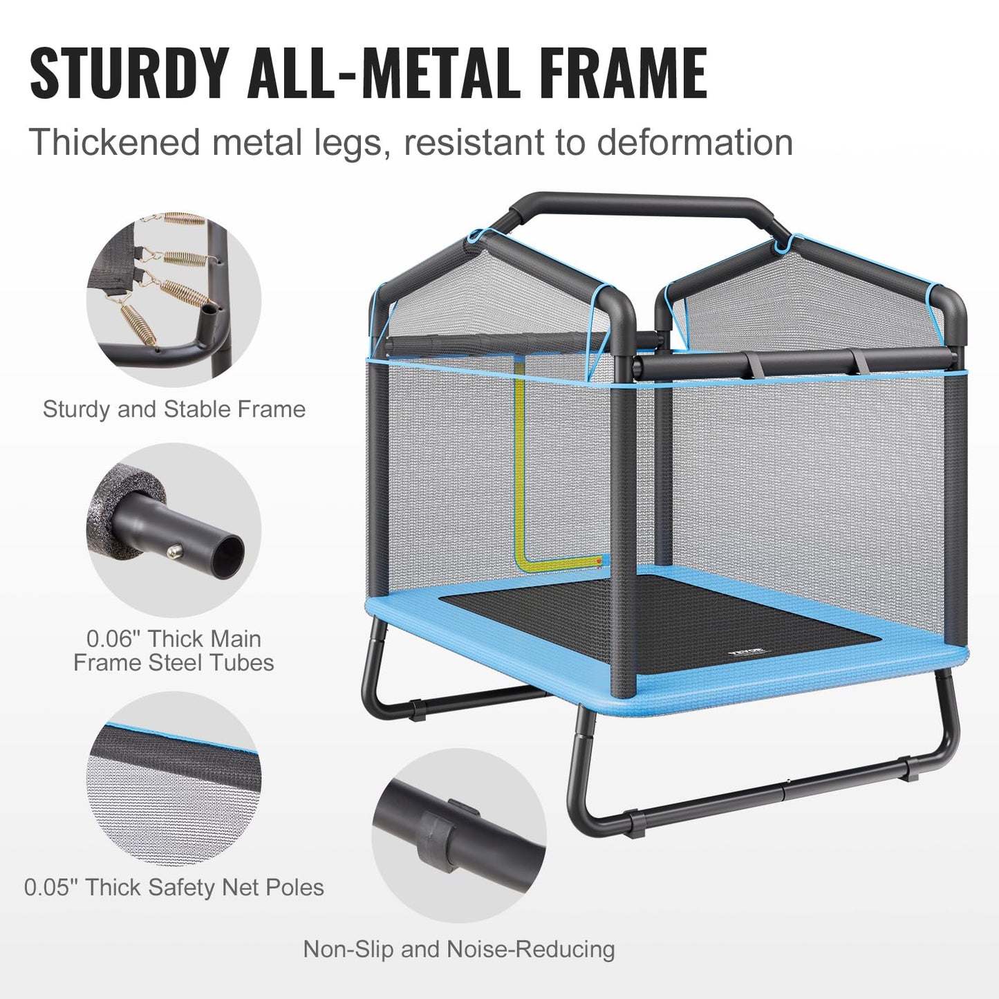 Vevor 6Ft Trampoline 72'' Indoor/Outdoor Trampoline, Mini Trampolines With Safety Enclosure Net, Gymnastics Bar, Hammock, Recrea