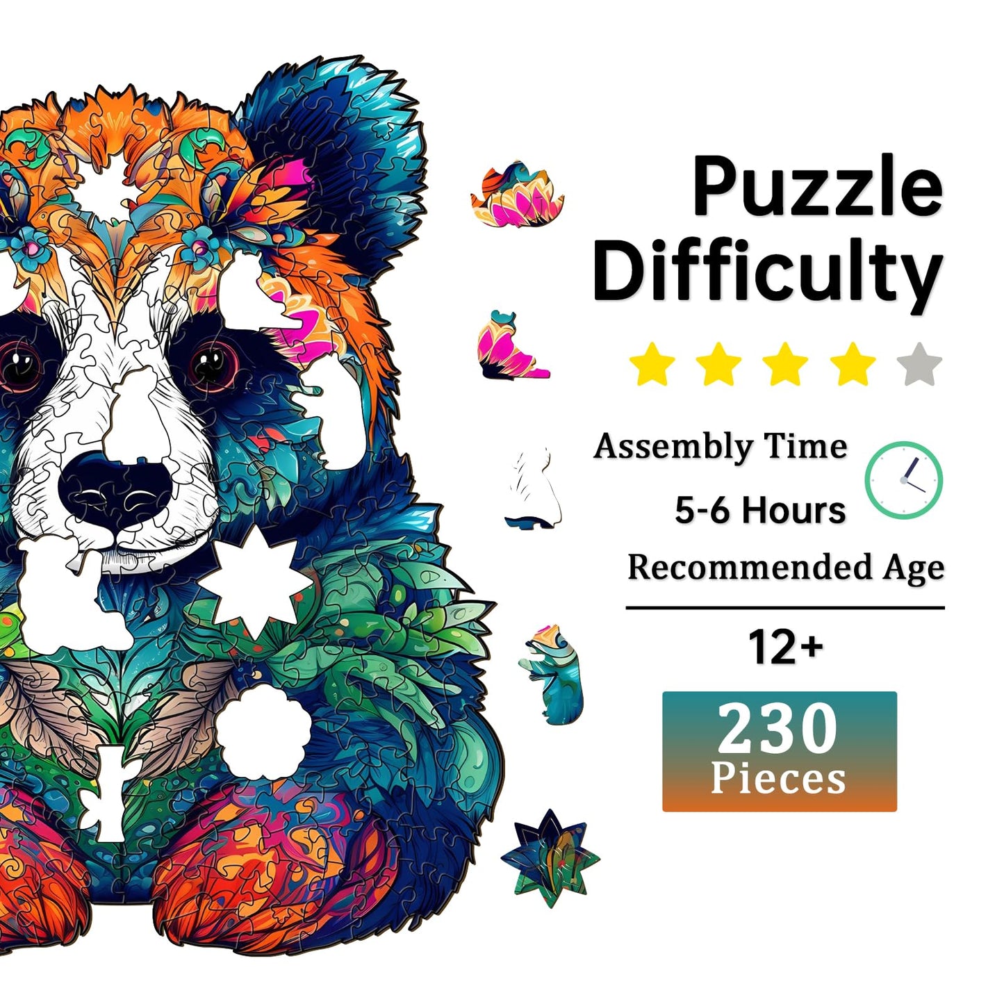 Jigfoxy Wooden Puzzles for mature-themeds  Panda Wood Puzzles mature-themed  Unique Animal Shape Wooden Jigsaw Puzzles  Birthday Gifts for Puzzles Lovers Family Friend (L-11.3 * 13.3in-230pcs)