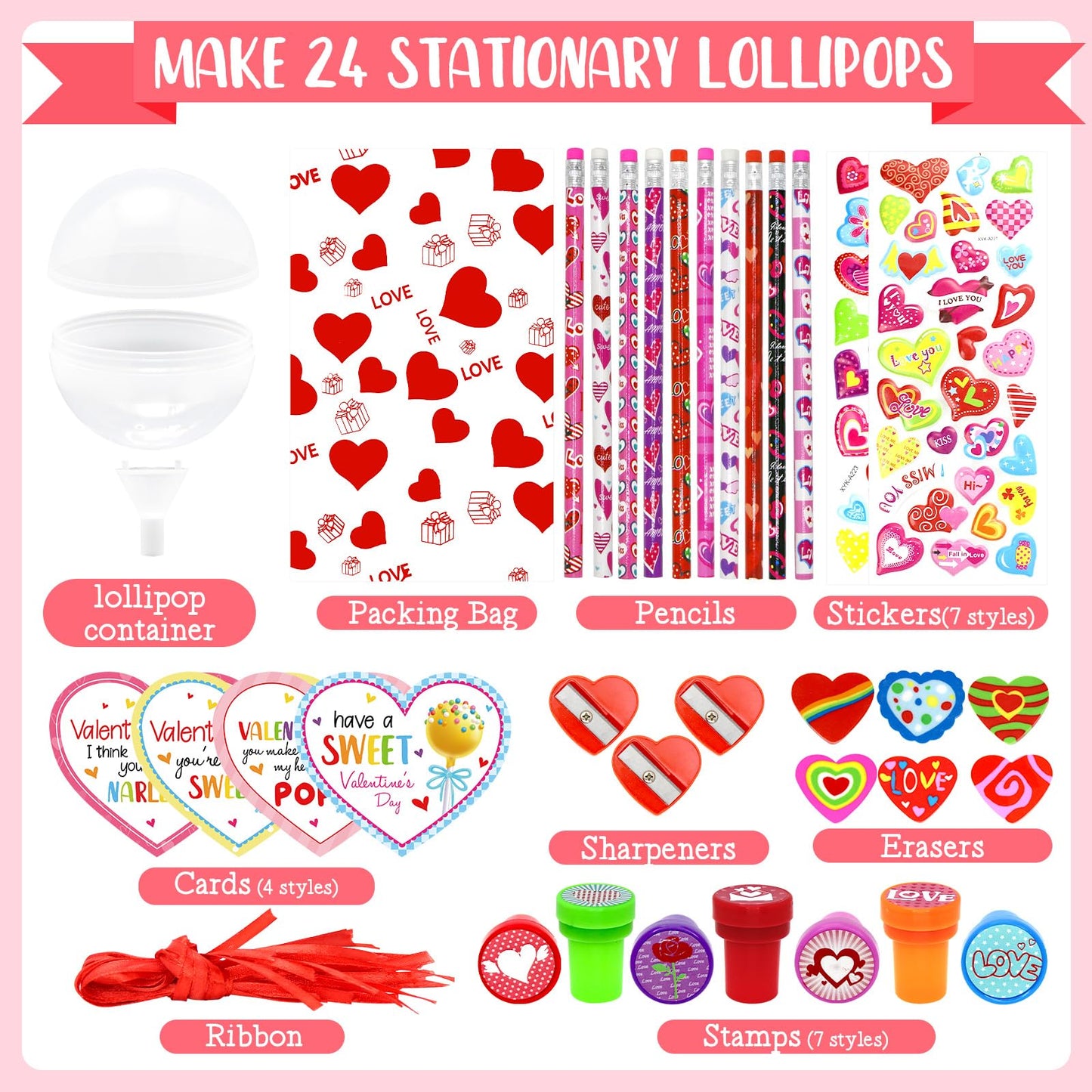 Pseutio 24 Pack Valentines Day Gifts for Kids Classroom, Valentines Day Cards for Kids School Valentines Stationery with Valenti