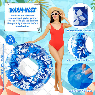 Motionchic Jumbo Float Tube 47.24 Inches Inflatable Pool Floats Large Pool Tube Tropical Leaves Inflatable Tube Blue White Pool