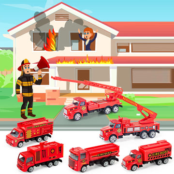 Bloolilies 6 Pack Diecast Fire Trucks, Mini Fire Truck Toy For Toddlers 3-5, Kids Fire Engine Emergency Vehicles Set For Boys Gi