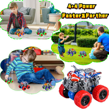 LEFEI Monster Truck Toys - 4 Pack Friction Powered Toy Motorcycle Cars Push and Go Car Truck Playset for Boys Girls Toddler Aged