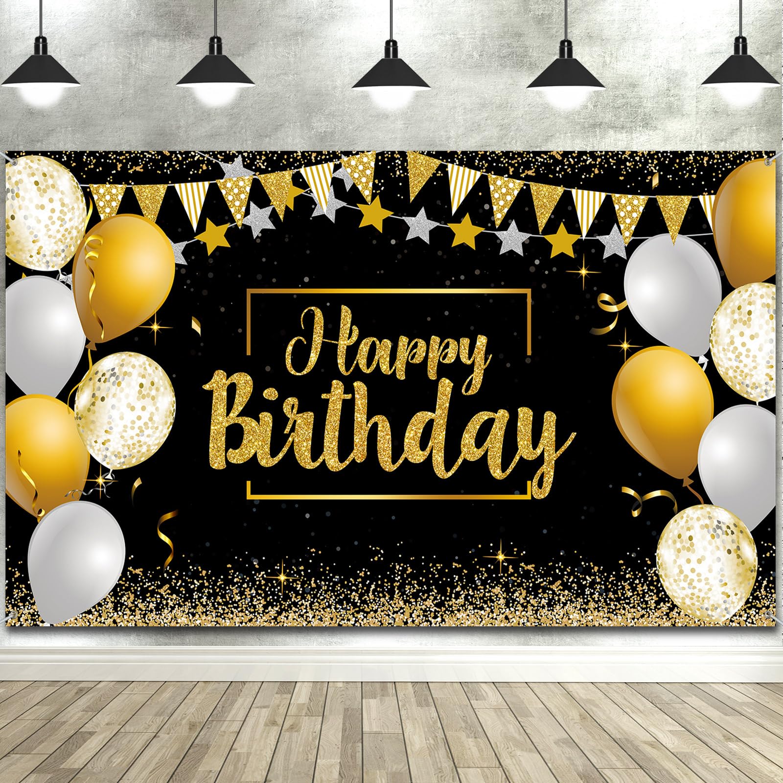 Tatuo Happy Birthday Decorations Backdrop Banner, Glitter Birthday Backdrop Sign Poster Party Supplies Photo Background for Men 