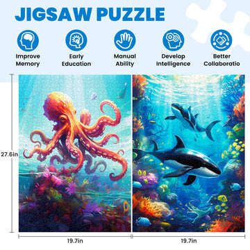 Mjyphdm 2 Pack 1000 Piece Puzzle, Jigsaw Puzzles 1000 Pieces For Adults, 1000 Piece Puzzle For Adults, Killer Whales Puzzles For Adults, Octopus Jigsaw Puzzles For Adults