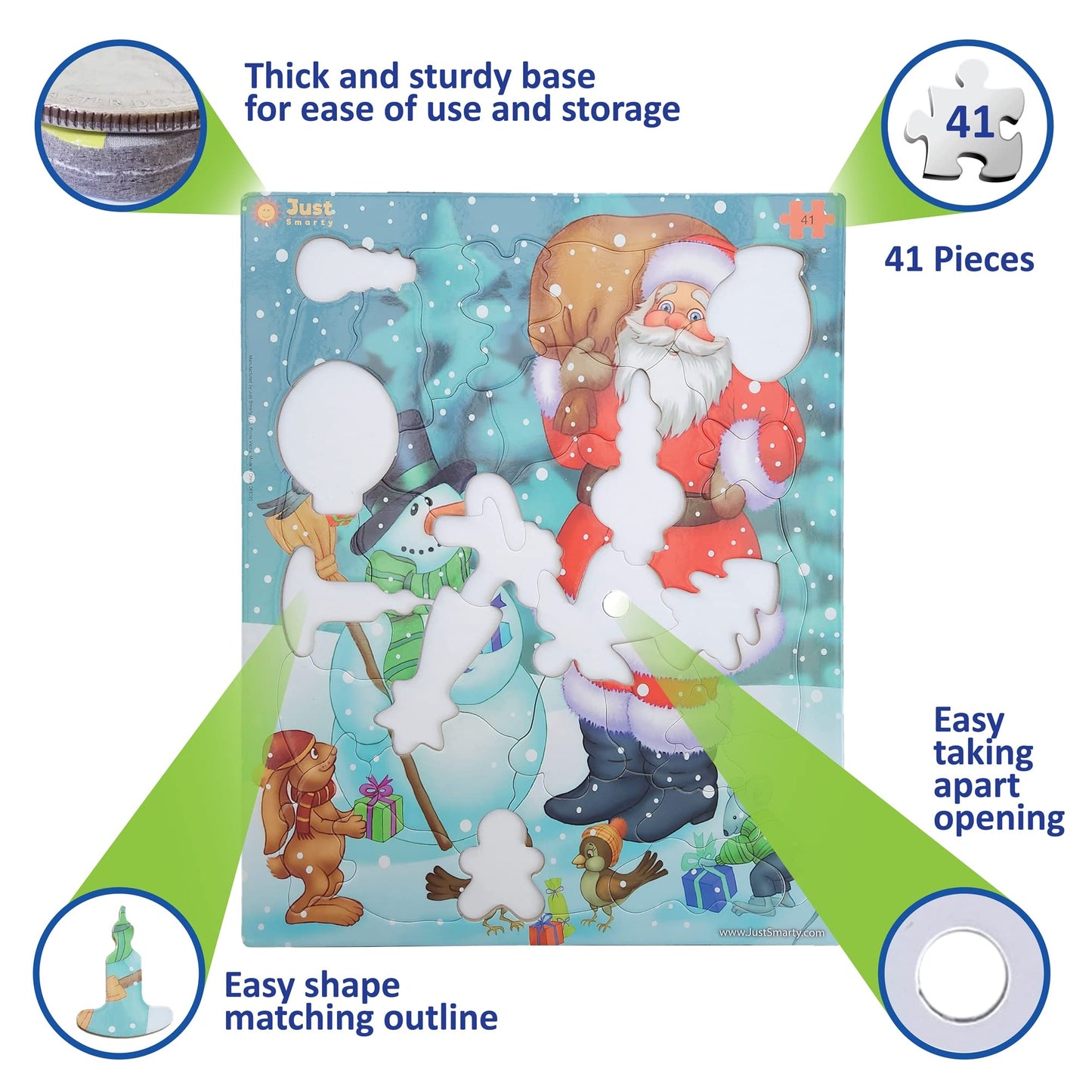 Just Smarty Santa Christmas Jigsaw Puzzle 41 Pieces For Kids Ages 4, 5, 6, 7, 8 With Fun Shapes And Tray. Fun Learning Educational Toy For Boys Girls In Pre-K, Kindergarten, First And Second Grade