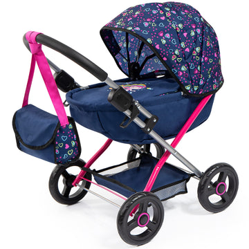 Bayer Design Dolls: Pram Cosy - Blue, Pink, Hearts - Includes Blanket & Shoulder Bag, Fits Dolls Up To 18'', Features Soft Handl