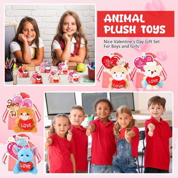 Blueweenly 72 Pcs Valentines Day Gifts For Kids,24 Set Valentines Mini Stuffed Animals Set For Kid Classroom,Valentines Plush An