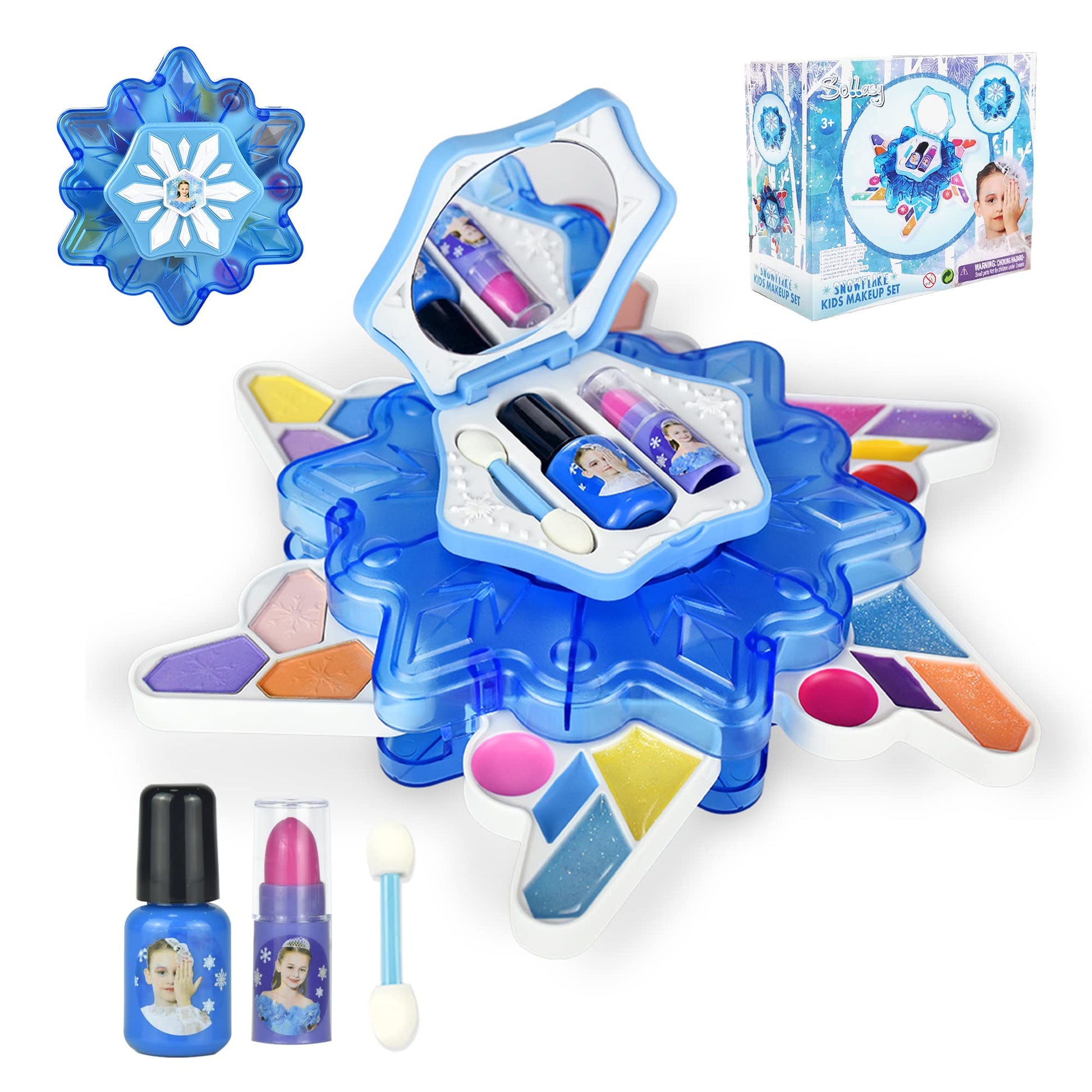 SOLLASY Kids Makeup Kit for Girl 24 Colors Girls Play Makeup Set Washable Safe Funny Snowflake Shaped Kids Make Up Sets Cosmetic