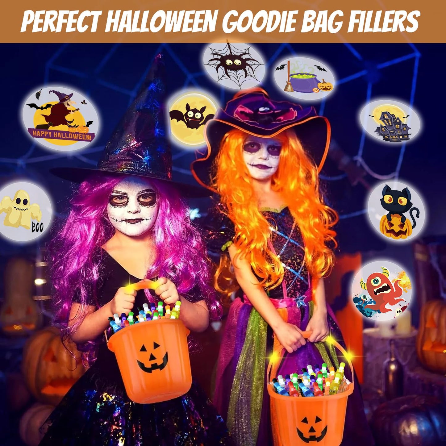 Halloween Party Favors for Kids, 40PCS Light Up Finger Lights Halloween Goodie Bag Fillers, Non Candy Halloween Treats Glow in T