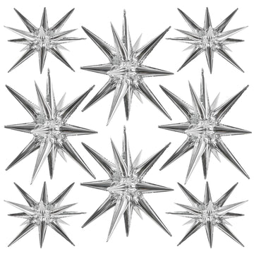 Toniful 8 Pcs Silver Star Foil Balloons Large Star Balloons Silver Explosion Star Mylar Balloons For Party Backdrop Christmas Ne