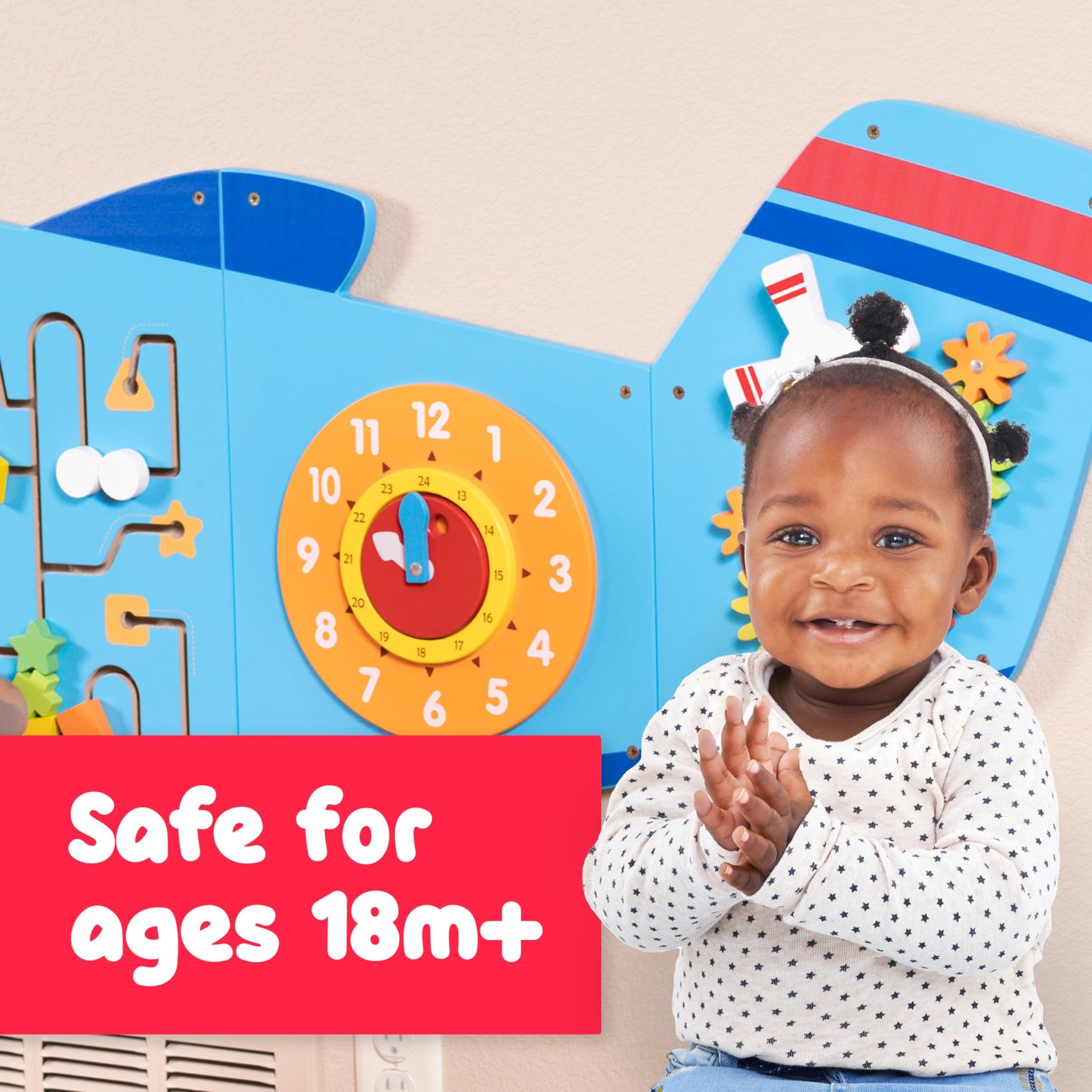 Spark & Wow Airplane Activity Wall Panels - Ages 18M+ - Montessori Sensory Wall Toy - 6 Activities - Busy Board - Toddler Room D