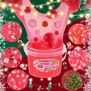Cherry Red Christmas Slime Kit, Clear Slime Bucket With Slime Clay, 10 Packs Of Add-Ins, Slime Party Favors For Kids, Birthday E
