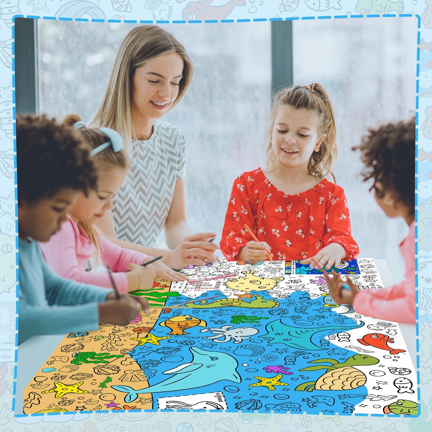 Ddmy Under The Sea Giant Poster, 72 X 35.5 Inch Versatile Drawing Paper For Kids, Classroom Wall/School/Home, Sea Animal Table Cover Coloring Sheets Tablecloth