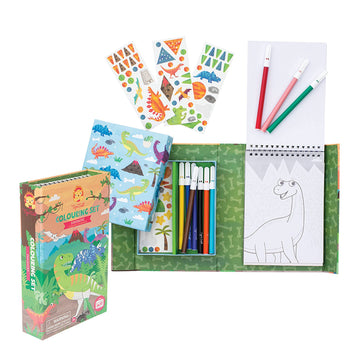 Tiger Tribe Dinosaur Coloring Set - Activity Kit with Stickers, Markers & Magnetic Storage Box - Green - Model 14013 - Ages 4+