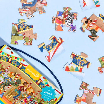 Upbounders: Joyful Carousel Animals Numbers And Colors - 24 Piece 2-Sided Beginnger Puzzle,Toddler Boy,Girl, Ages 3-5, Counting Activity With African American-Diverse Children At Play
