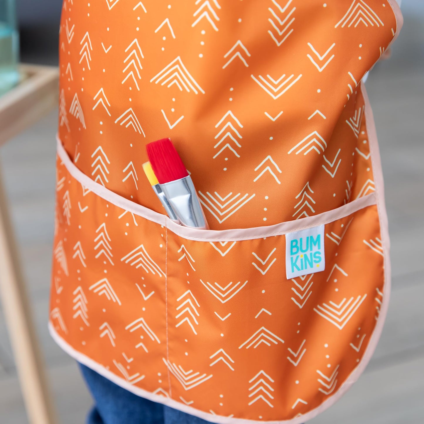Bumkins Short Sleeve Smock, Toddler Reusable Waterproof Bib For Girls And Boys Ages 3-7 Years, Junior Childrens, Kids Paint Apron, Arts, Crafts And Play With Pocket, Soft Fabric, Boho Orange