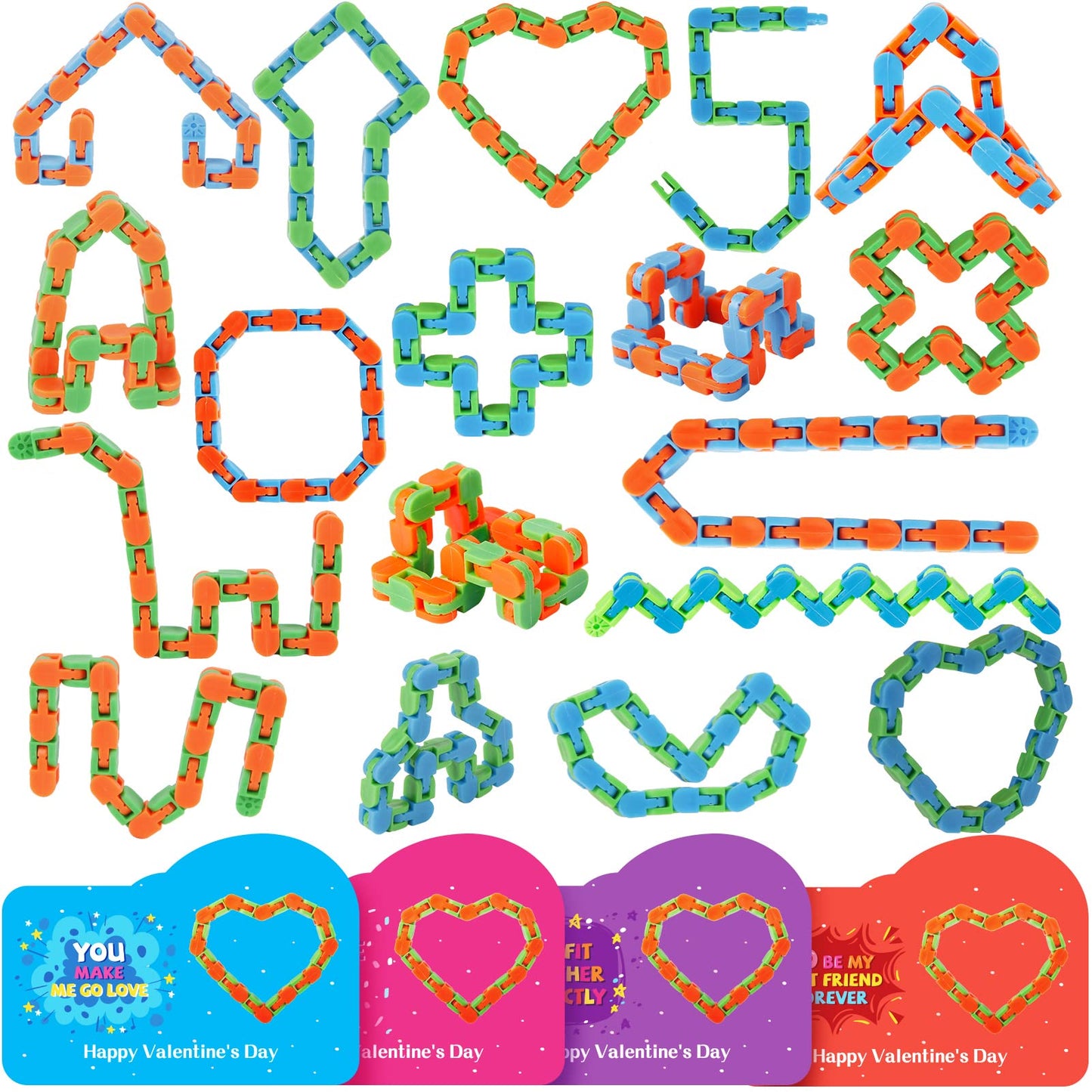 Feltom 28 Pcs Valentines Day Gifts For Kids - Wacky Tracks Fidget Toy Valentines Cards For Kids Finger Fidget Sensory Stress Rel
