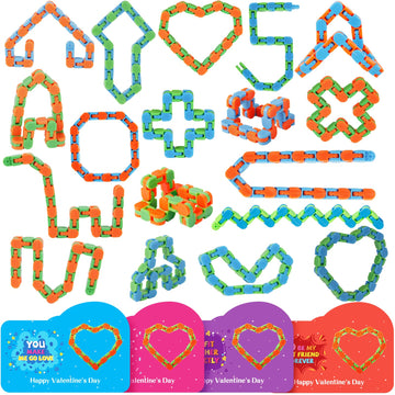 Feltom 28 Pcs Valentines Day Gifts For Kids - Wacky Tracks Fidget Toy Valentines Cards For Kids Finger Fidget Sensory Stress Rel