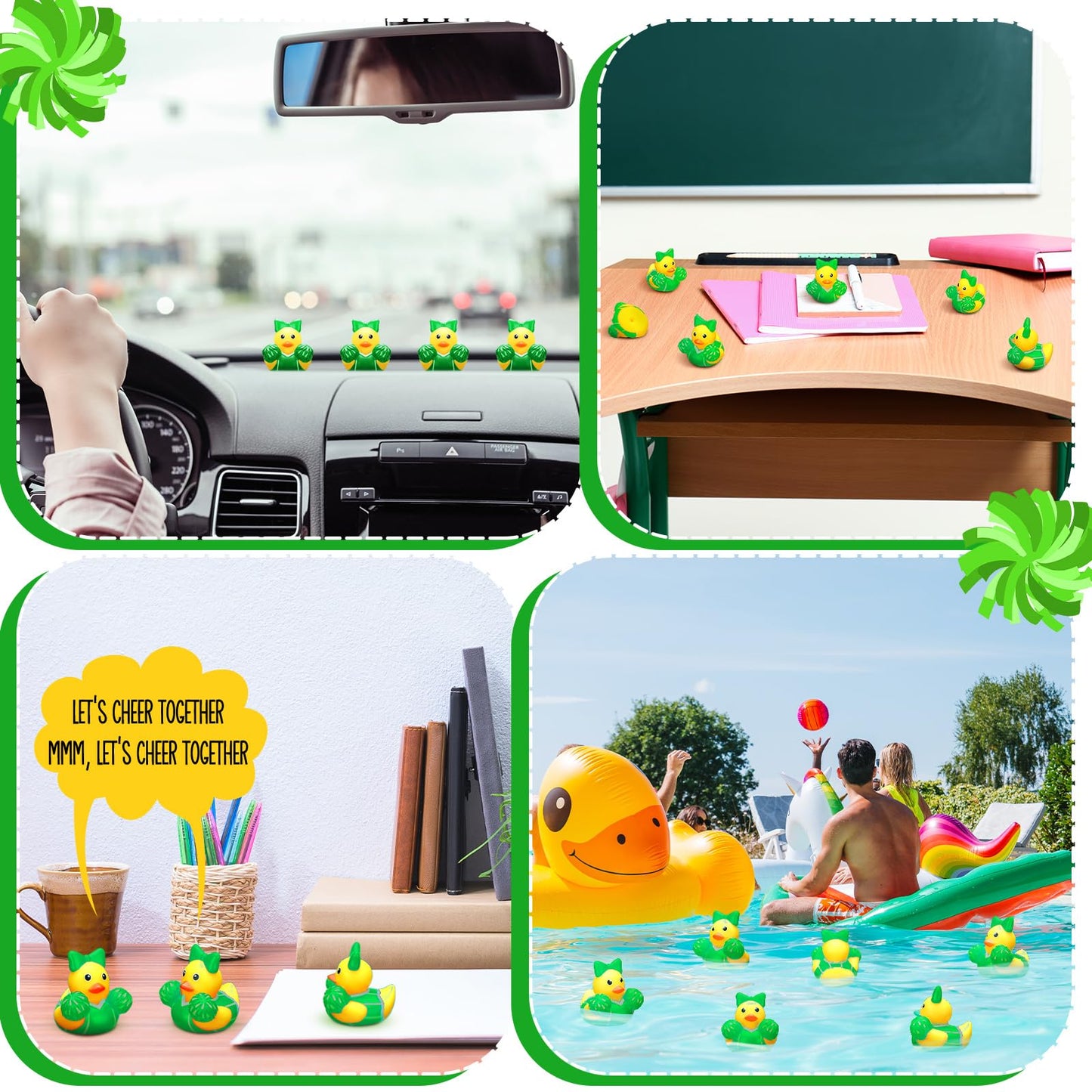 MiniInflat 24 Pcs Cheer Team Gifts Bulk Cheerleader Mini Rubber Ducks with Bows for Cheerleaders Gifts Cheer Team Party Favors I