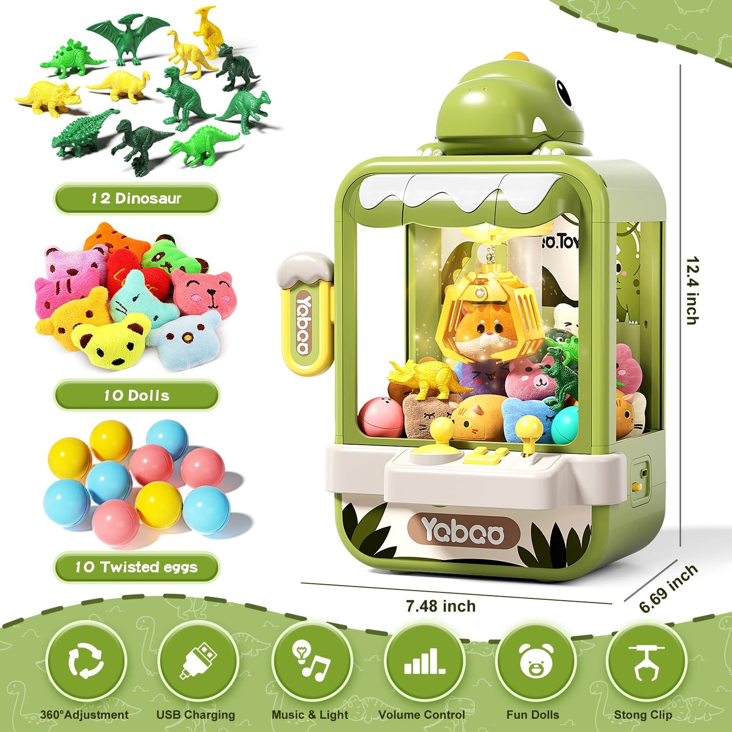 Eohemeral Dinosaur Claw Machine For Kids,Electronic Arcade Game Machine With Music,Mini Vending Machine Boys Birthday Toys Gifts