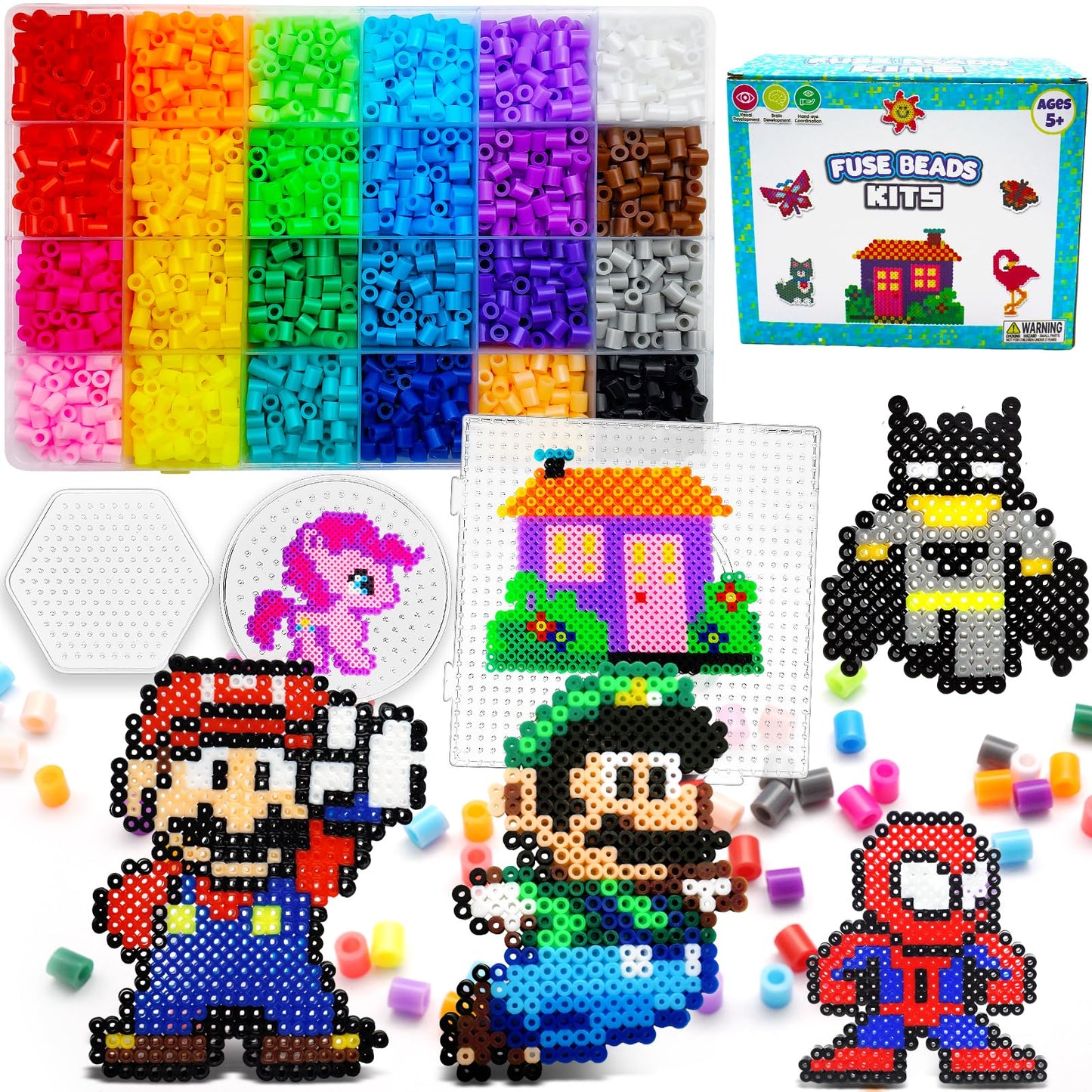 FUNZBO 5200 5mm Fuse Beads Kit - 24 Colors | 66 Patterns, Christmas Crafts Toys for Girls Ages 8-12, Arts and Crafts for Kids Ag