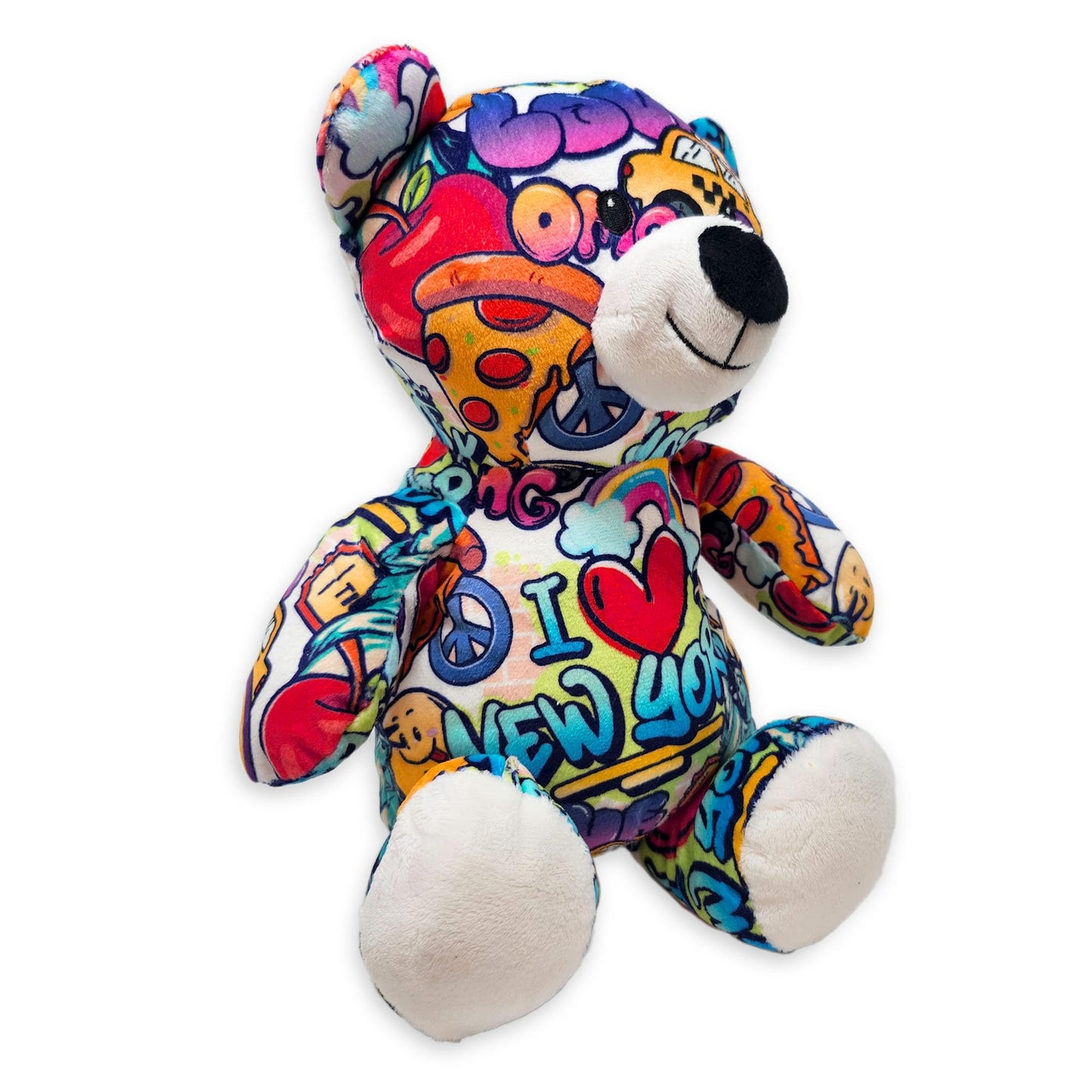 PLUSHOLOGY I Love New York Graffiti Teddy Bear Eco Friendly Stuffed Animal; Cuddly Soft Velboa Plush Animal for Kids 3 Years Old to mature-themeds; Child-Safe Embroidered Face Details (10 Tall When Seated)