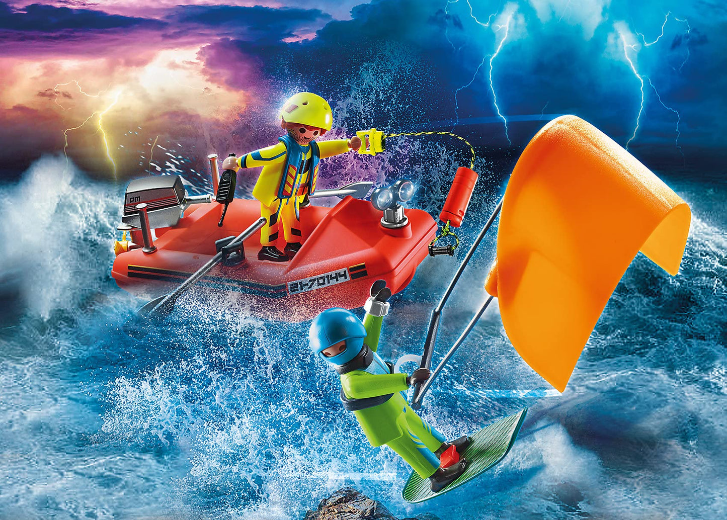 Playmobil Kitesurfer Rescue Set with Speedboat, One Size, Colourful, Model 70144, Plastic