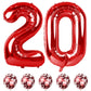 Red 20 Balloon Number, 40 Inch 20Th Birthday Balloons With Confetti Helium Latex Balloons, Jumbo Digital 0 And 2 Mylar Foil Ball