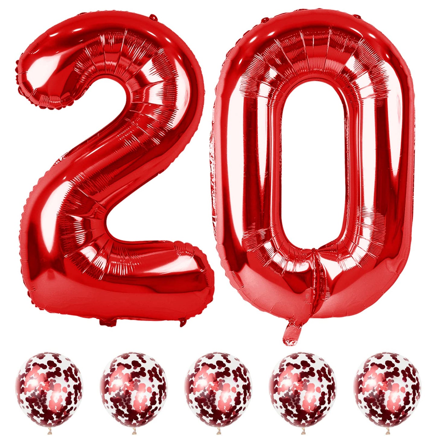 Red 20 Balloon Number, 40 Inch 20Th Birthday Balloons With Confetti Helium Latex Balloons, Jumbo Digital 0 And 2 Mylar Foil Ball