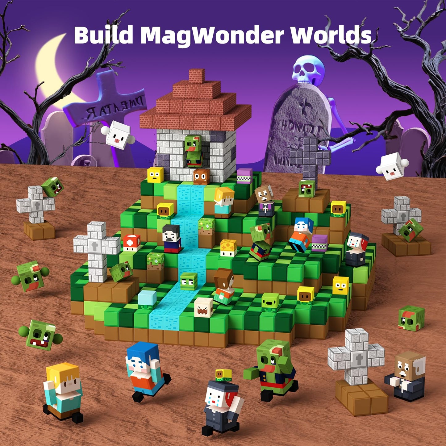 Gobidex 100Pcs Magnetic Blocks Game-Based Kid Building Toys For Boys Girls 3+, Build Magwonder World With Zomblock Magnets Cubes, Upgraded Stem Game Sensory Gift For Easter Birthday